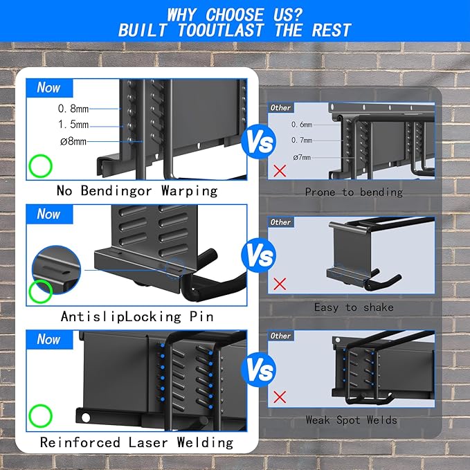 CBWLWJ Garage Tool Organizer Wall Mount, 64 inch Garage Wall Organizer, 680lbs Sturdy Garden Tool Organizer with 9 Adjustable Hooks, for Yard, Shed, Basement, Workshop(Black)