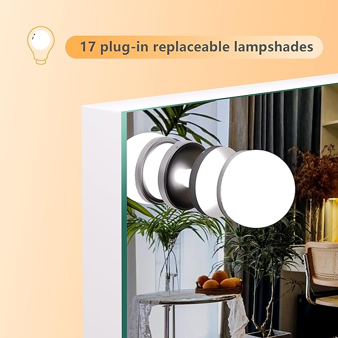 Hasipu 32" x24” Hollywood Vanity Mirror with Lights - Makeup Mirror with 17 Dimmable LED Bulbs, 10X Magnification, Touch Control, USB & Type-C Charging Port (Square White)