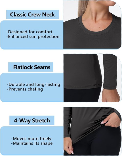 Isnowood Women's Long Sleeve Sun Protection Shirts - UPF 50+ UV Rash Guard Athletic Tops | Ideal for Hiking & Running