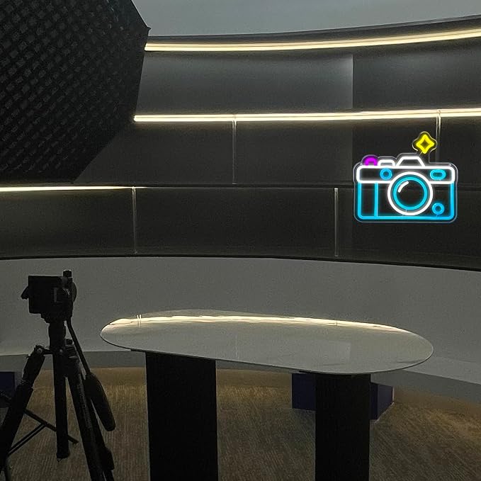 Camera Neon Sign Dimmable LED Light Up Wall Decor Multi-Color Retro Photography