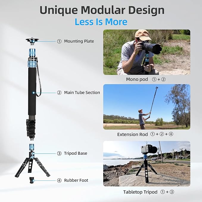 SIRUI P-424FS Carbon Fiber Monopod, 360° Panorama, Modular 3 in 1, Quick