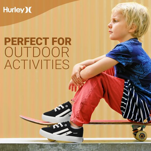Hurley Boardy Lace-up Skateboard Shoe - Low top Lace-up Sneaker - Fashionable Skater Shoe for Boys & Girls - Lightweight Classic Casual Kids Skates Black White