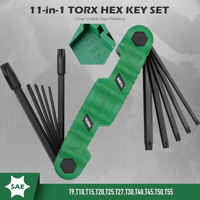 34-Piece Large Folding Hex Key Set, SAE Hex (3/32"-1/2"), Metric Hex (1.5-12mm) & Torx (T9–T55), 3-in-1 Heavy Duty Allen Key Set for Archery, Bike Repair, Furniture & Home Maintenance