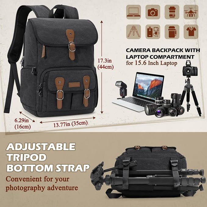 RAINSMORE Camera Bag Backpack for DSLR/SLR Mirrorless 15.6 Inch Laptop Camera