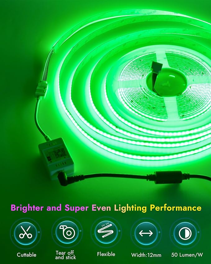 INDARUN RGBW COB Led Light Strip 32.8FT/10M, 12mm Flexible Led Tape Light 6720LEDs, 24V/8A, COB Led Light 3000K/5000K Dimmable, Bright Smart Led Strip Lights for Bedroom, TV Backlight