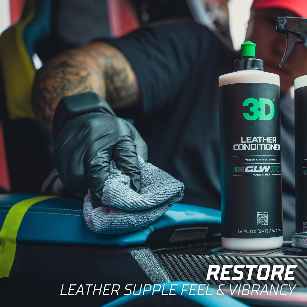 3D Leather Conditioner for Car, GLW Series | Restore, Condition, Protect | UV Protection | Conditions Leather Seats, Furniture, Boots, Apparel | DIY Car Detailing | 16 oz