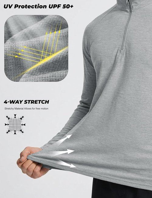 MAGCOMSEN Men's Lightweight Quarter Zip Pullover - Athletic Dry Fit Sun Shirt for Running & Golf