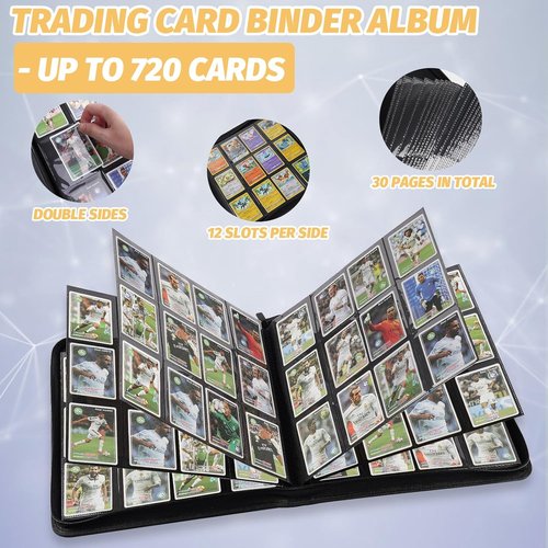 GERMUN Trading Card Binder - Premium 12 Pocket Album for 720 Cards | Double-Sided, Carbon Black
