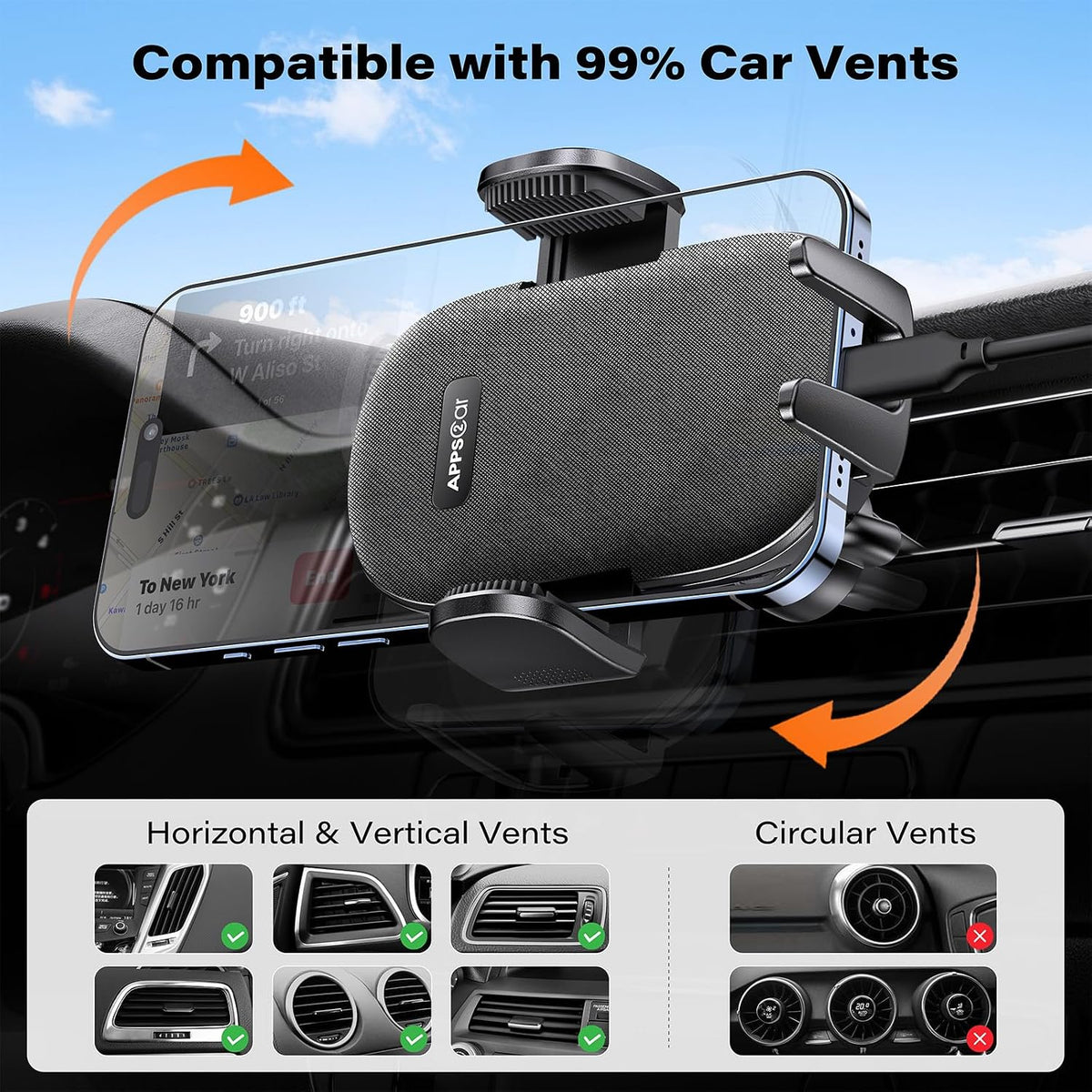 APPS2Car Car Phone Holder Mount, Strong Suction Dashboard & Windshield Phone Holder for Car, Hands-Free, Compatible with iPhone Samsung All Phones, Ideal for Delivery & Uber Drivers, Fleet Vehicles