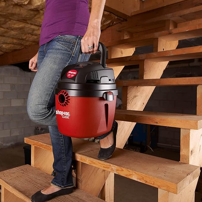 Shop-Vac 1.5 Gallon 2.0 Peak Wet Dry Vacuum, Portable Compact Shop Vacuum with Collapsible Handle Wall Bracket & Attachments, ‎2030100