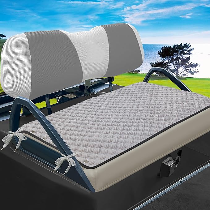 YOKYHOM Golf Cart Seat Covers, Universal Fit Golf Cart Seat Towel Blanket with Adjustable Tie Ropes & Non-Slip Bottom, Padded Design Fits Yamaha/EZGO/Club Car (39"x22", Light Brown)