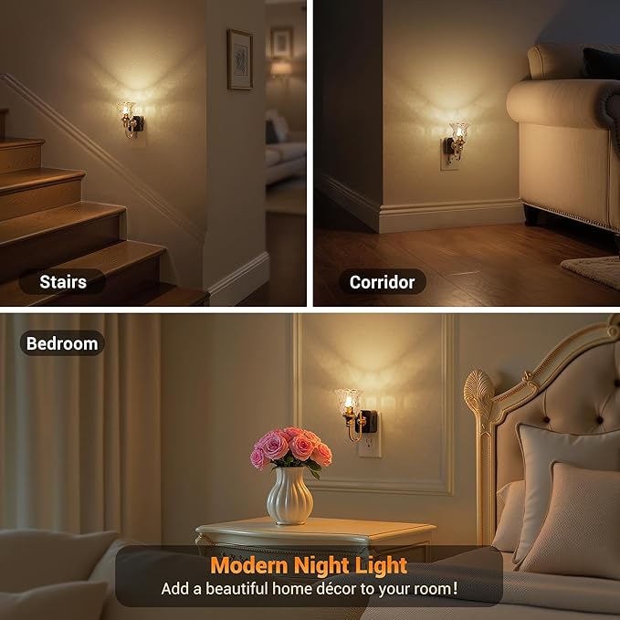 JandCase Night Light, Floral Night Lights Plug into Wall, Glass Flower LED
