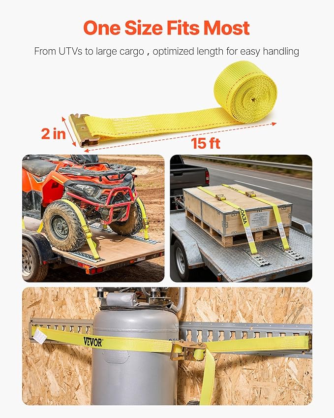 VEVOR E Track Ratchet Straps (30-Pack), 2" x 15'E-Track Straps 4400 LBS Breaking Strength, Polyester Webbing & Spring Fitting & Ratchets, Durable Tie-Downs for Tires Motorcycles Trailers Loads Yellow