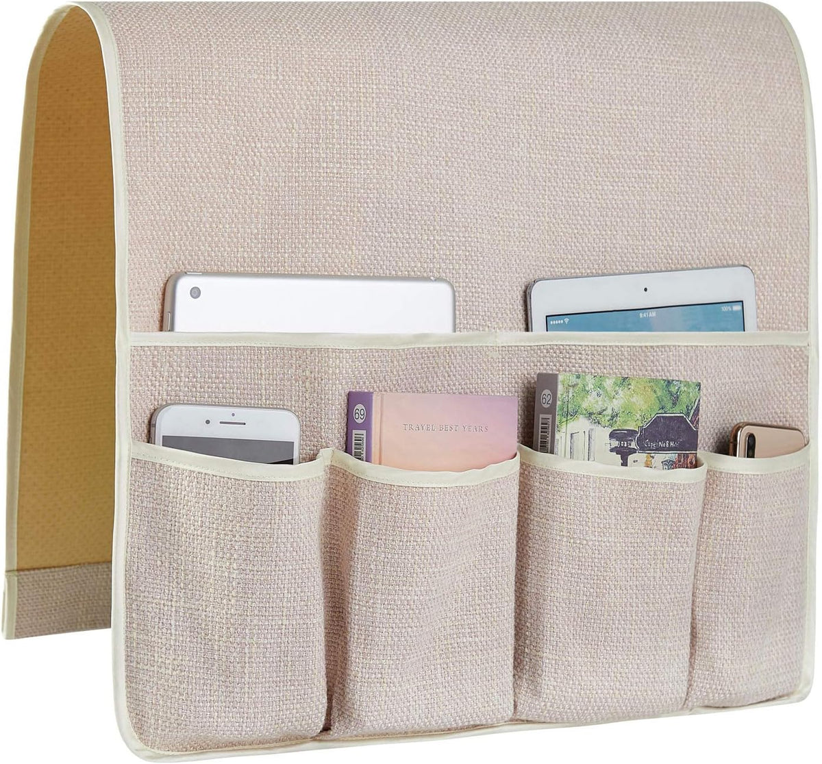 Sofa Armrest Organizer Non-Slip Arm Chair Hanging Caddy Remote Control Holder for Magazine,Tablet, Phone, Books, Glasses(BlueFloral,13in)