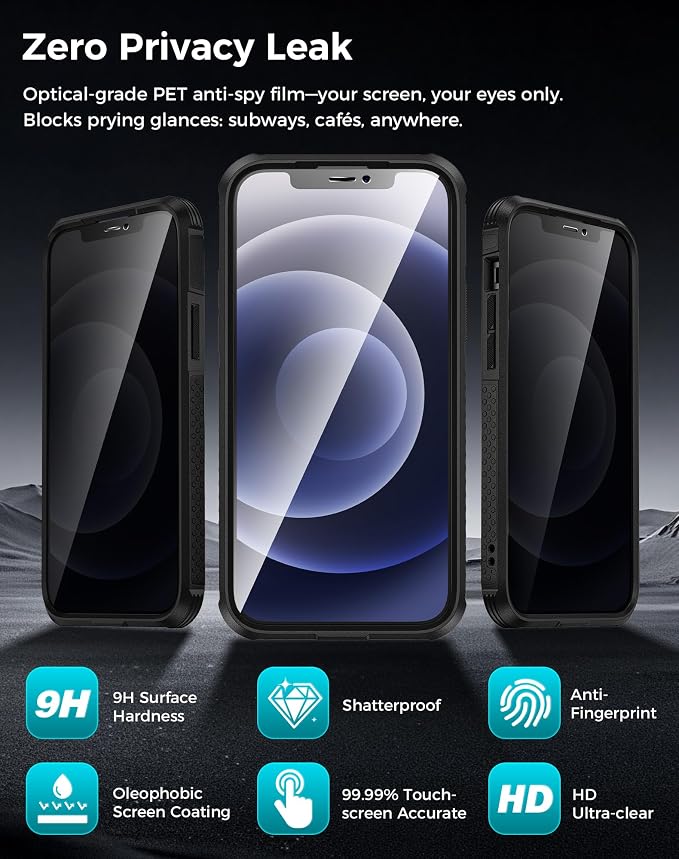 Goton for iPhone 12 Case with Privacy Tempered Glass Screen Protector & Camera