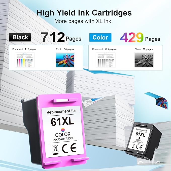61XL Ink Cartridge Replacement for HP Ink 61 for HP 61 Ink Works