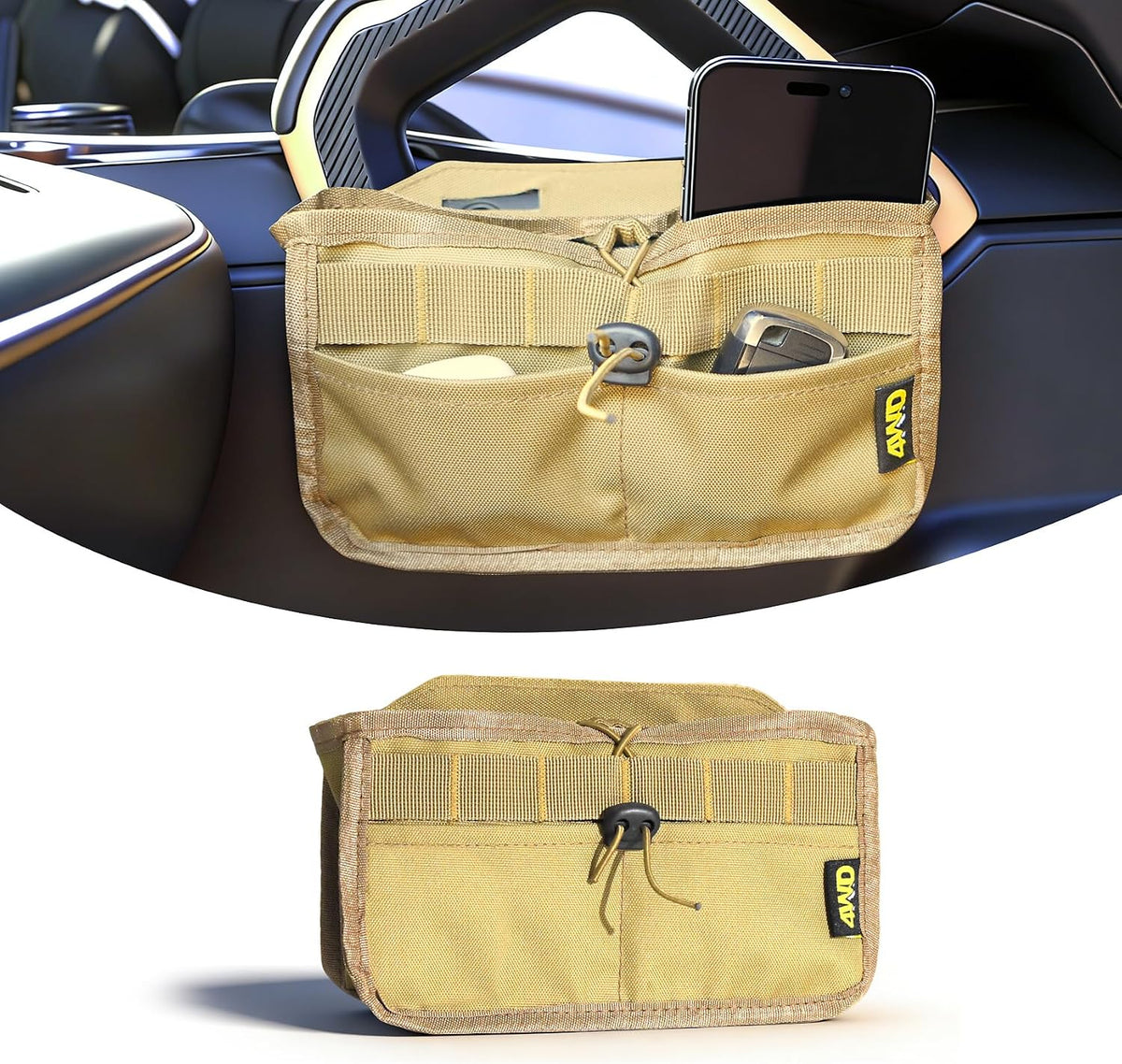 Car Storage Organizer Compatible with 2021-2025 Ford Bronco 2/4 Door, Heavy Duty Rattle-Free Backseat Tactical Seat Storage Bags, No-Drill 600D Oxford Anti-Clutter Gear-Brown