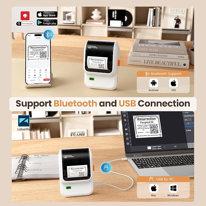 Ponek Label Maker Machine with 3 Tapes, M100 Bluetooth Label Printer, Versatile