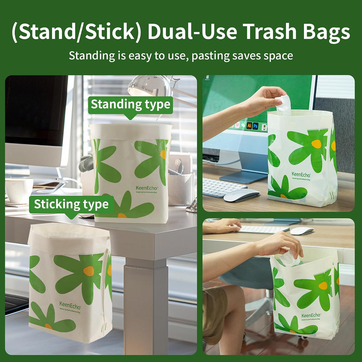 Disposable Car Garbage Bin Bags 60 PCS, Leak-proof Cleaning and Vomit Bags, Recycled HDPE, Easy Stick-On and Stand Design, Disposable Small Garbage Bags