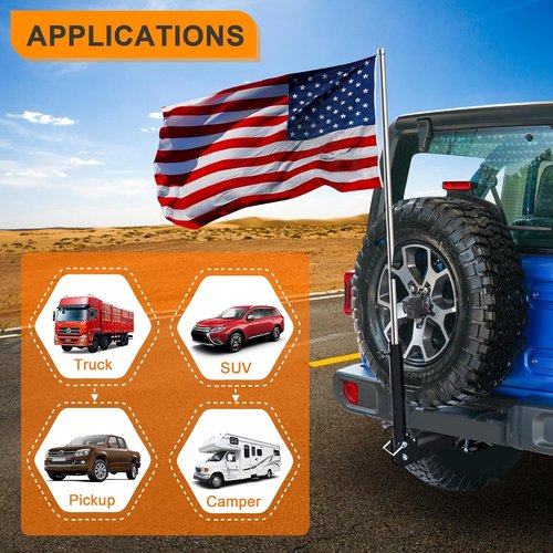 KAIRAY Foldable Hitch Mount Flagpole Holder - Universal Fit for 2-Inch Hitch Receivers | Ideal for Trucks, SUVs, RVs
