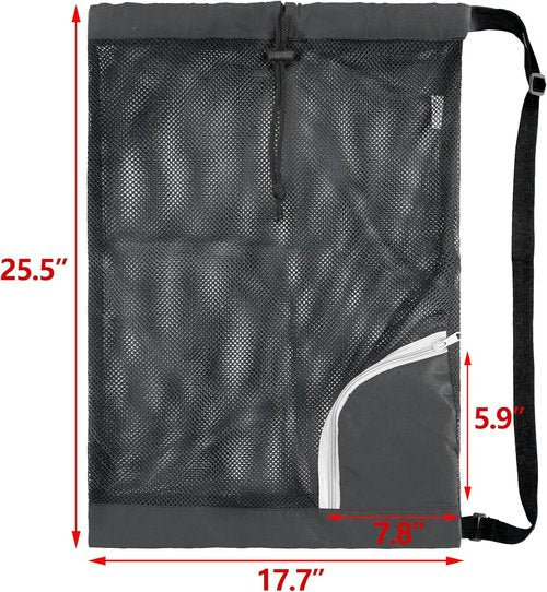 BeeGreen Mesh Drawstring Bag - Versatile Swim Backpack for Beach, Pool & Gym - Black