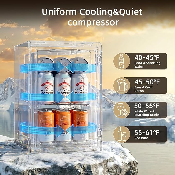 Antarctic Star 18L Mini Fridge Cooler 24Can, Beverage Refrigerator with Quiet Compressor, LED Light,Freestanding Small Fridge with Electronic Temperature Control for Home and Bar(40-61 ℉)