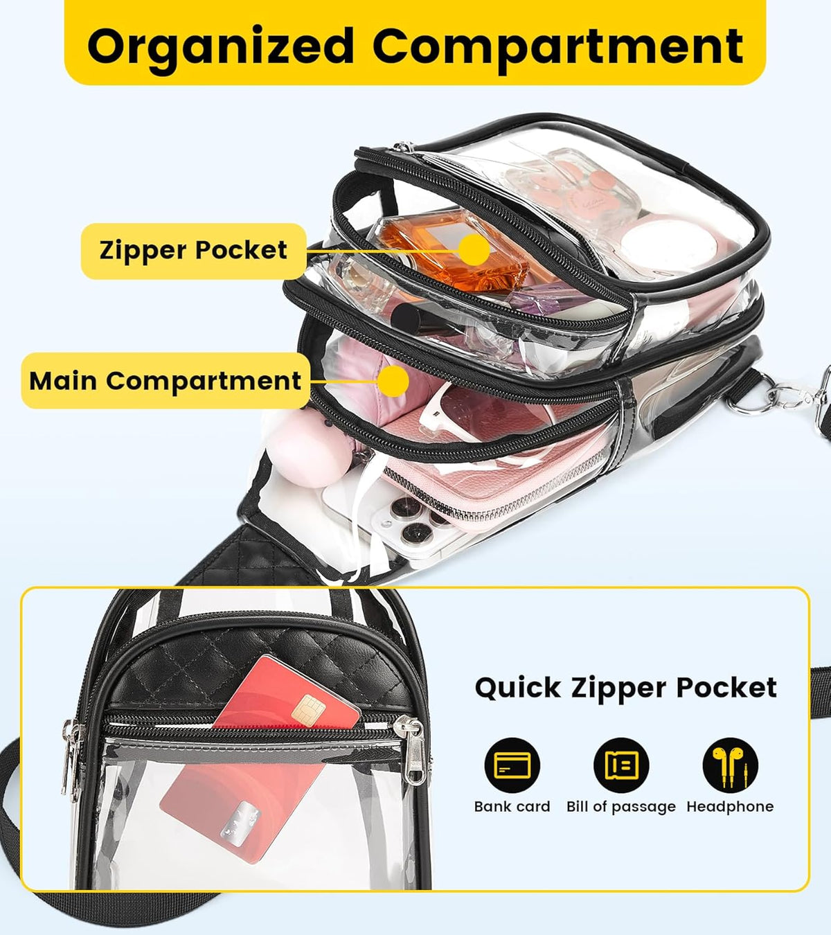 Vorspack Clear Stadium Bag - Stylish Crossbody Bag for Concerts & Sports Events | Transparent Design
