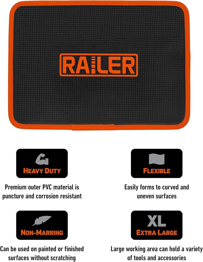 Railer Exta Large Magnetic Tool Mat for Mechanics – Flexible Magnetic Mat Holds 35 lbs. Heavy Duty Magnet Pad & Magnetic Work Mat – Non-Slip Magnetic Tool Pad for Auto Repair & Shop