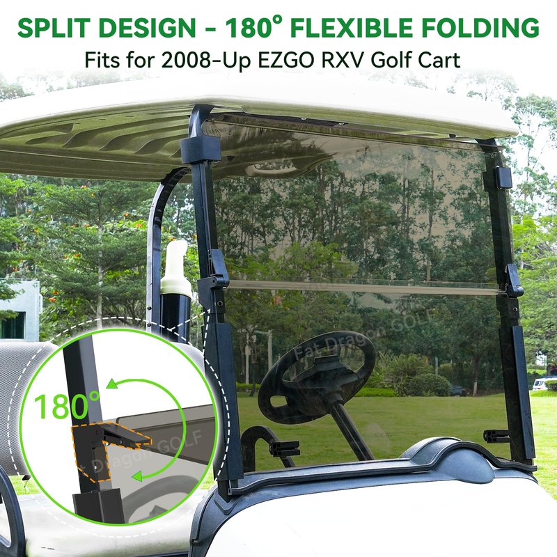 Panglong EZGO RXV Windshield Tinted, Golf Cart Windshield with all Windshield Clips for 2008-Up EZGO RXV Models -38.09"W X 31.89"H, No Drilling Foldable EZGO Windshield