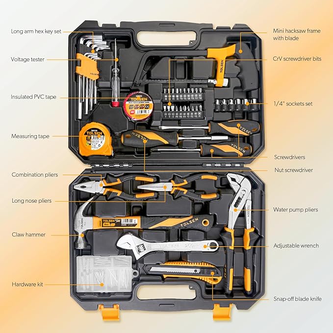 TOLSEN 119 Pieces Tool Set for Home Maintenance and Daily Use, General Household Hand Tool kit with Plastic Storage Toolbox, Home Tool Kits for All Purpose