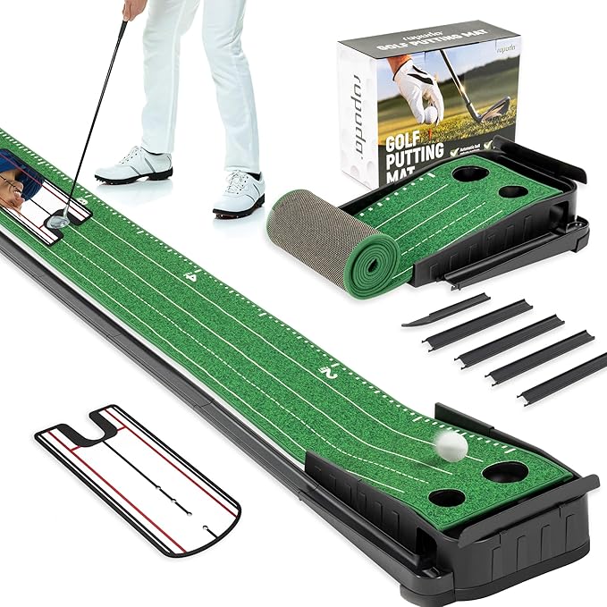 ropoda 9ft Golf Putting Green, Portable Putting Mat for Home and Office with Auto Ball Return Function, Golf Practice Putting Mat Aid for Indoor and Outdoor Use, Classic or with a Putting Mirror