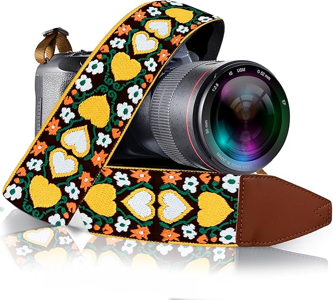 Art Tribute Camera Strap for DSLR Cameras, Woven Webbing Heart Design Shoulder