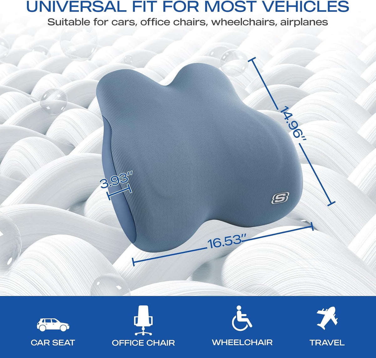Skechers Women’s Lumbar Pillow, Memory Foam Lumbar Support Pillow for Office,Chair Lower Back Pain Relief Lumbar Pillow,Ergonomic Design Back Support Pillow for Office Chair,Car,Home,Travel,Blue