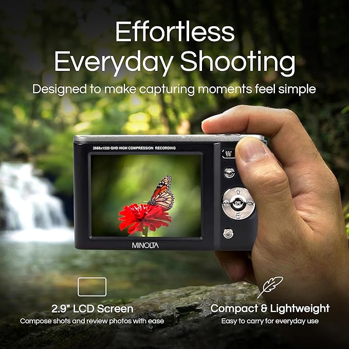 Minolta MND20 44MP Digital Camera – 2.7K Ultra HD Video, 16X Digital Zoom
