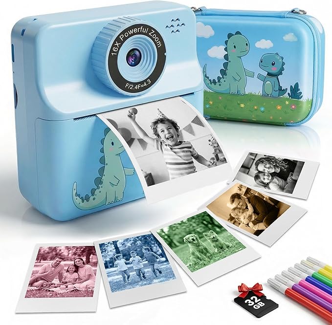 Kids Camera Instant Print with Carrying Case, Digital Selfie Camera with 6