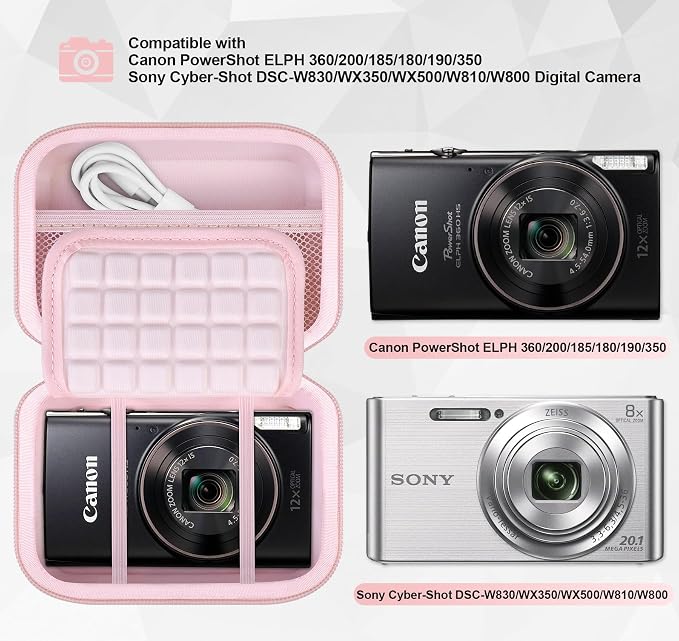Lacdo Camera Carrying Case for Canon PowerShot ELPH 360/200/185/180/190/350