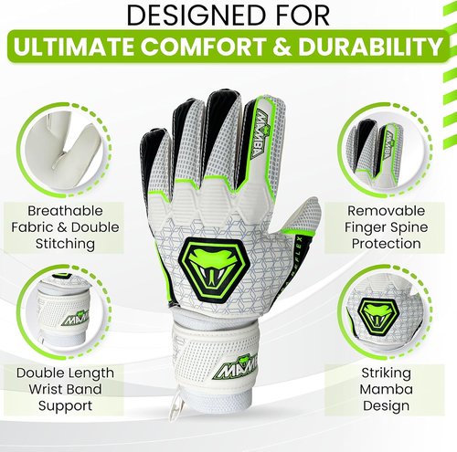 MAMBA Reflex Goalkeeper Gloves - Quality Latex Palm & Back Hand | Removable Finger Spine Protection | Youth/Adult Sizes