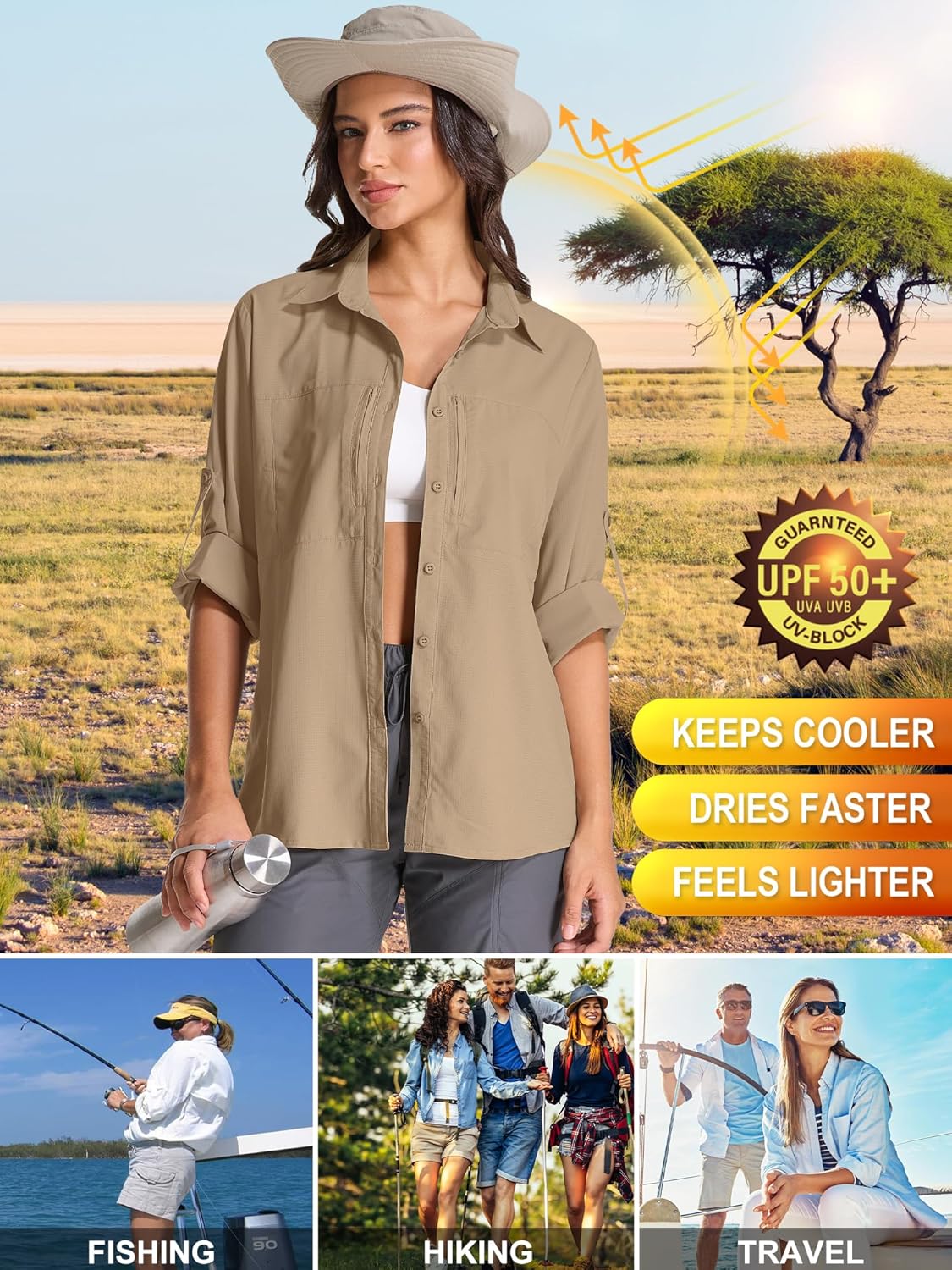 Skiennix Women's UPF 50 Long Sleeve Sun Shirt - Quick Dry UV Protection for Hiking & Travel