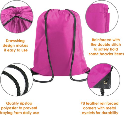 BeeGreen Drawstring Backpack - X-Large Heavy Duty Cinch Sack | 22.4" L x 17.5" W, Machine Washable, Black & Pink - Perfect for Gym & Sports