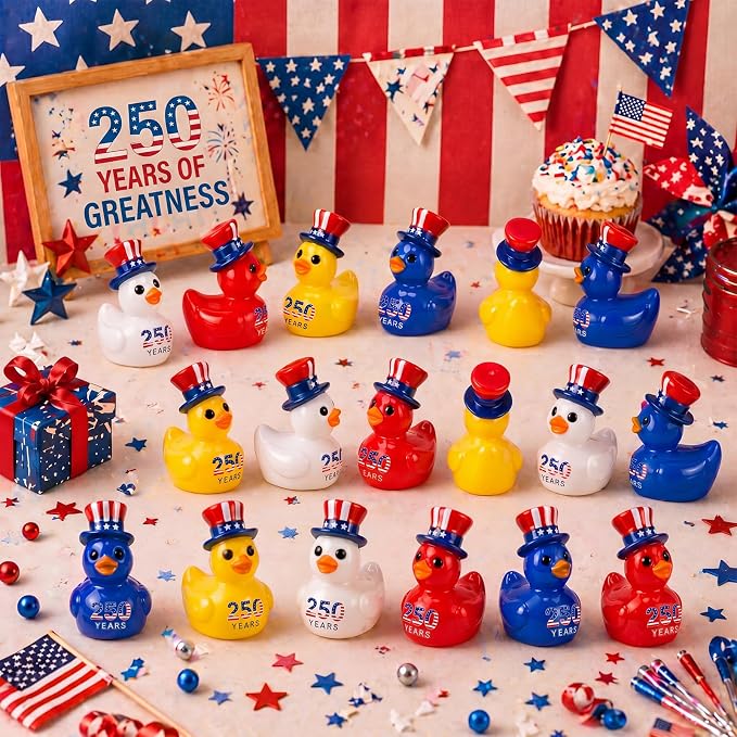 Skylety 36 Pcs Patriotic Mini Ducks 4th of July Independence Day Party Decor