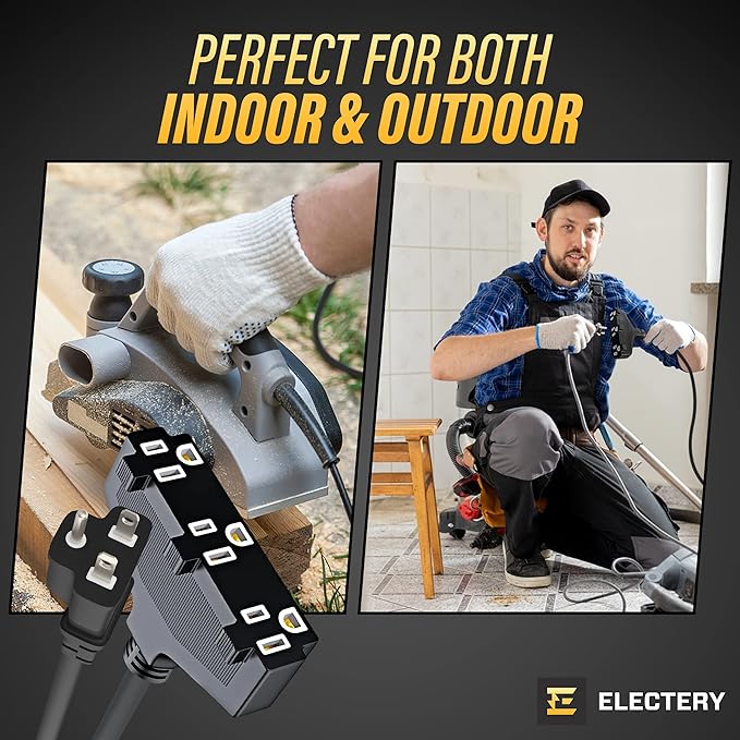 Extension Cord Outdoor Multiple Plugs - 20 Ft Black Extension Outdoor Power Strip, 16/3 SJTW Waterproof Power Cable Indoor/Outdoor Multi Plug Outlet, ETL Listed