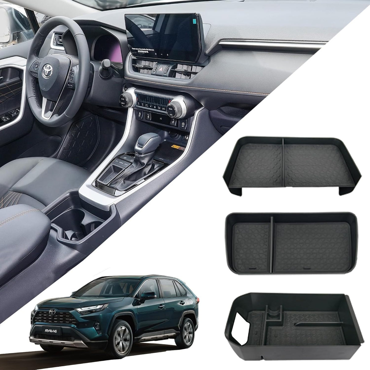 7PCS Upgrated Center Console Organizer for Toyota RAV4 2026 2025 2024 2023 2022 Dashboard Storage Organizer, Console Divider Storage Tray, Armrest Storage Box, 4of Car Hooks for RAV 4 Accessories