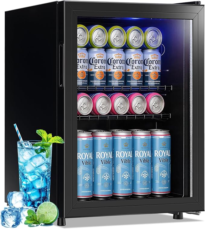 2.6 Cu.ft Mini Refrigerator with Glass Door Mini Beverage Refrigerator Soda Beer Cooler, LED Light Drink Fridge for Home/Office/Dorm Black