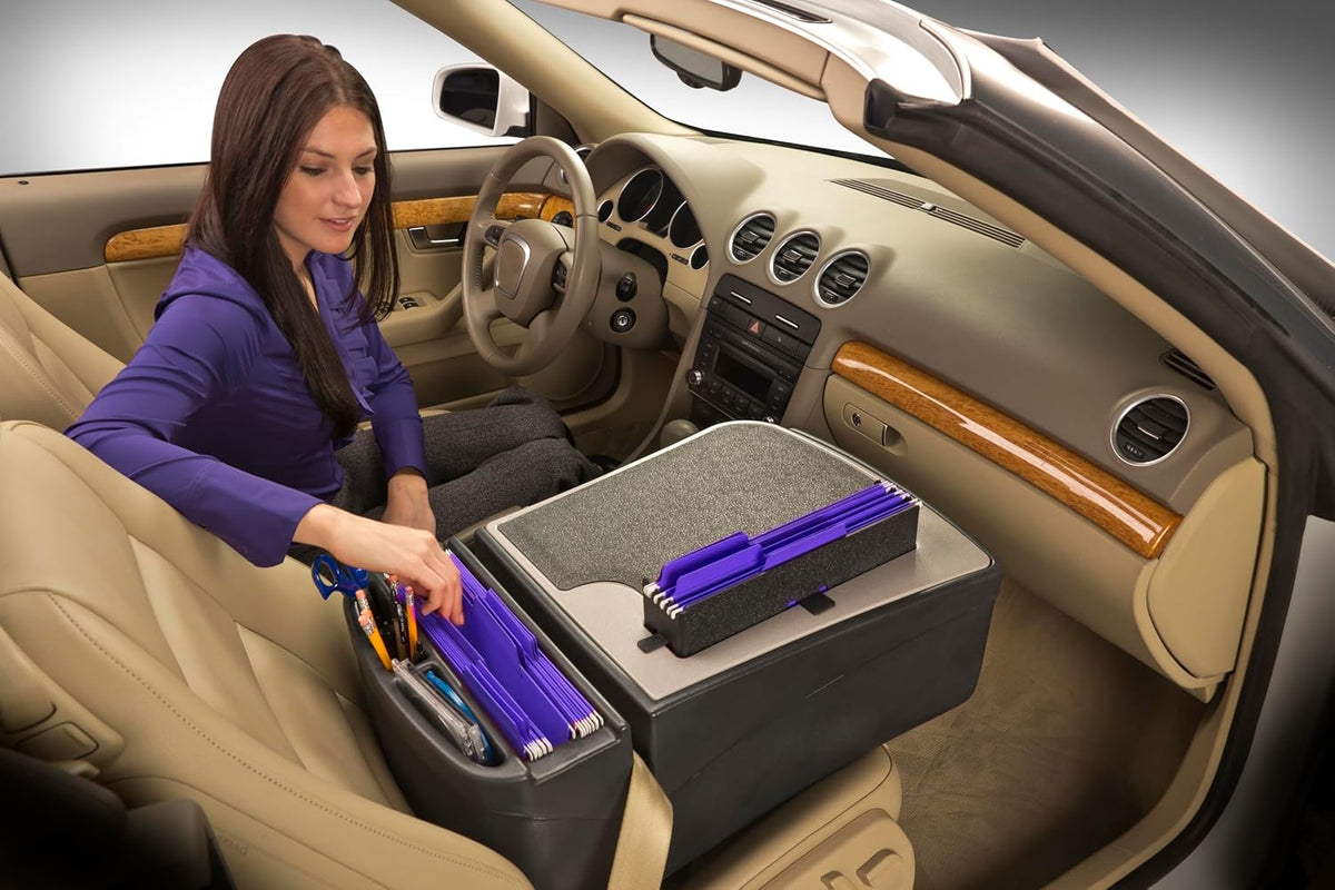 AutoExec Efficiency FileMaster Car Desk for Your Vehicle Workstation and Mobile Office, Grey