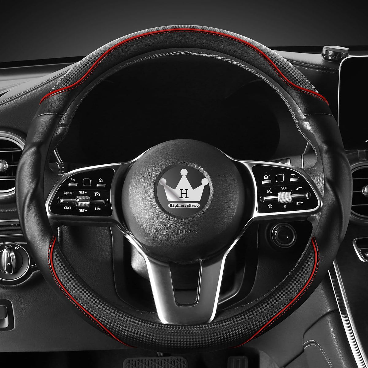 HighnessHwoo 3D Car Steering Wheel Cover Comfort Grip Massage Sporty Anti-Slip Carbon Fiber Faux Leather for Sedan SUV, Universal Fit, Car Handle Covers for All Seasons, 14.75-15.15in, Red