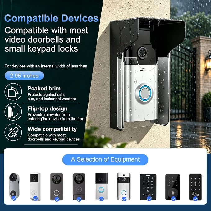 Flip Video Metal Doorbell Rain Cover Sun Shield Hood Plate, Weather Protection