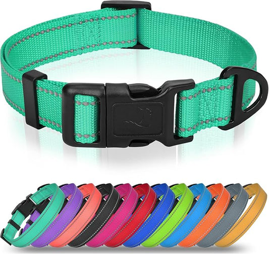 Joytale Large Dog Collar, Reflective and Adjustable Nylon Pet Collar with Quick-Release Buckle for Extra Large Dogs, Teal, XL