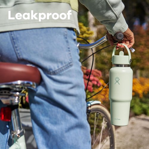 Hydro Flask Travel Water Bottle - Insulated Stainless Steel - 24 Oz White with Wide Straw Lid & Leakproof Design