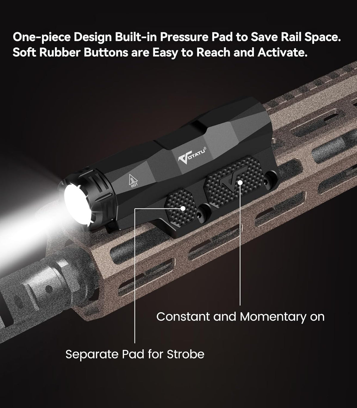 VOTATU ML50 Tactical Flashlight - 2400 Lumens Picatinny/Mlok Weapon Light with Pressure Pad Switch