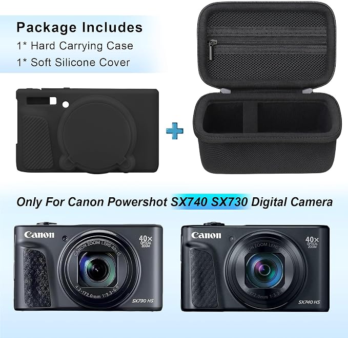 Canboc Case for Canon PowerShot SX740/SX730, Hard Carrying Case + Soft Silicone
